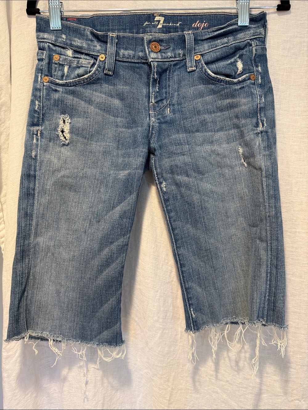 7 For All Mankind Dojo The Lexie Petite Distressed Denim Long Shorts size 25P